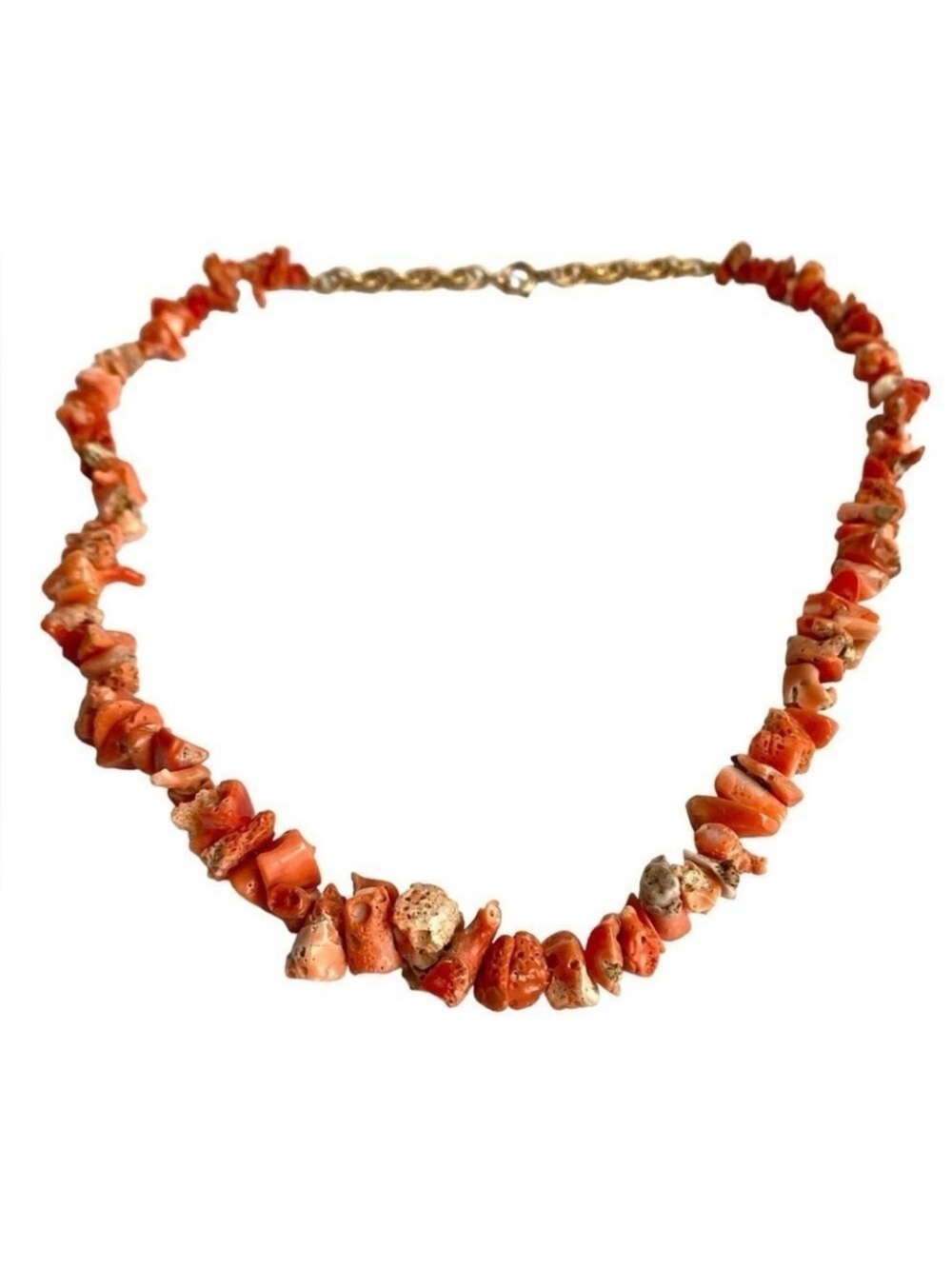 Vintage Coral Necklace Beaded‎ Nugget Chip 12K Gold Fill 60s Retro Estate Piece